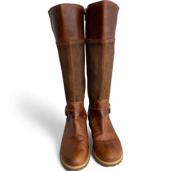 Timberland Bethal Tall Brown Leather Riding Zip Winter Harness Boots Women's 6 - Picture 5 of 14